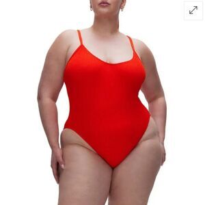 Good American Plus Always Fits Bright Poppy Crinkle One Piece Swimsuit